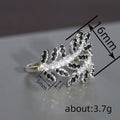 Silver Tone Black And Clear Crystal Leaf Ring Polished Metal Jewelry view 4