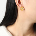 Gold Clover LOVE Letter Stud Earrings Crystal Accent Design view 6