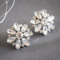 Silver Tone Marquise Stone Floral Cluster Stud Earrings view 3