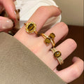 Gold Open Ring Brown Tiger Eye Oval Stone Clear Accents view 1