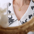 Oval Birth Flower Double Sided Pendant Necklace Gold Steel view 12