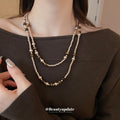 Double Strand Champagne Pearl Brown Stone Bead Necklace view 3