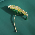 Green Enamel Lotus Leaf Brooch With Hanging Teardrop view 3