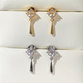 Gold and Silver Tone Geometric Crystal Drop Earrings view 4