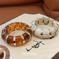Cream Or Brown Marbled Segmented Stretch Bracelet With Gold Spacers view 2