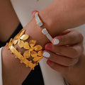 Flower Open Cuff Bangle Crystal Pave Tip Hinged Gold Bracelet view 3
