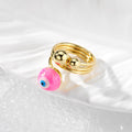 Gold Tone Swirled Glass Evil Eye Adjustable Rings in Ten Colors view 7