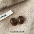 Glossy Dark Brown Oval Stud Earrings with Domed Resin Look view 6