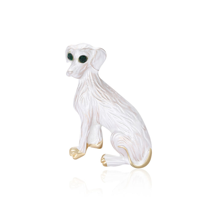 Enamel Sitting Dog Brooch in Black or White with Gold Tone Trim
