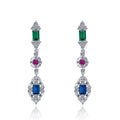 White Metal Multicolor Gem Geometric Long Drop Earrings view 5