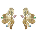 Silver Gold Textured Flower Multicolor CZ Stud Earrings view 5