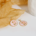 Pink Enamel Round Floral Drop Earrings Rose Lily 2 Designs view 4
