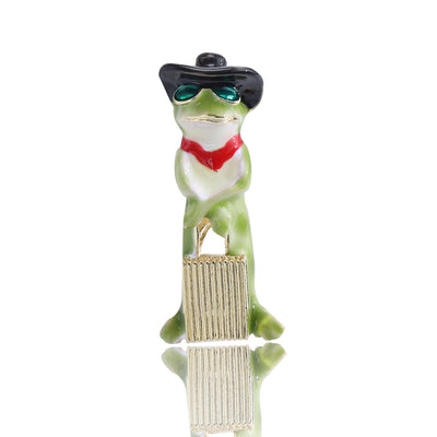 Front product view of the green frog brooch on a light background