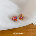 Multicolor Crystal Flower Stud Earrings with Faceted Petals view 3