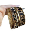 Gold Metal Leopard Print Bangle Stack Bracelet 10 Piece Set view 5
