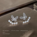 Silver Crystal Butterfly Stud Earrings Pearl Jacket Two Ways view 4