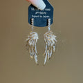 Crystal Wing Long Drop Earrings in Gold and Silver Tones view 7