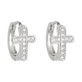 Silver Crystal Cross Huggie Hoop Earrings Pave Set view 5