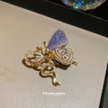 Gold Knitted Openwork Butterfly Brooch Rhinestone Snake Body view 4