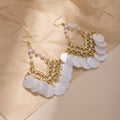 White Disc and Gold Filigree Pearl Look Hook Earrings view 2