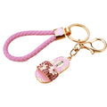 Jeweled Floral Slide Sandal Keychains in Pink and Blue view 5