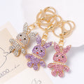 Rhinestone Bunny Keychain Pearl Collar Gold Metal Charm view 1