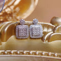 Silver Square Halo Pave CZ Drop Stud Earrings Metal view 2