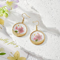Gold Tone Round Leaf-Detail Pressed Flower Drop Earrings in Seven Designs view 4