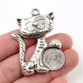 Lucky Cat Pendants with Coin Detail in Two Antique Tone Finishes view 2