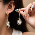 Painted Teardrop Pearl Look Cluster Long Stud Earrings view 6