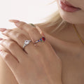 Open Adjustable Square Zircon Ring Side Accents Gold Steel view 2