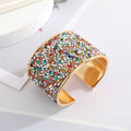 Gold Tone Crushed Stone Wide Open Cuff Bracelets in Seven Colorways view 4