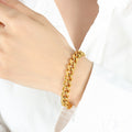 Gold Thick Curb Chain Bracelet with Lobster Clasp Extender view 6