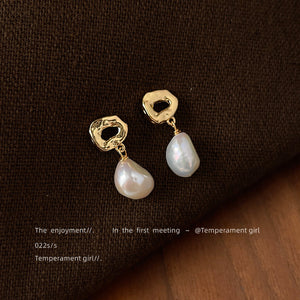 Baroque Freshwater Pearl Drop Stud Earrings, Gold-Tone Open Top