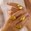 Open Dual Pebble Smooth Metal Rings Gold Steel Two-Tone view 1