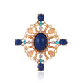 Blue Gold Tone Cross Openwork Crystal Pearl Look Metal Brooch Pin view 1