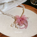 Pearl Multi Strand Bracelet and Necklace with Pink Flower view 4