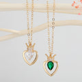 Gold Tone Crown Heart Crystal Pendant Necklaces in Two Colors view 1