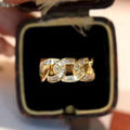 Baguette Clear Stone Chain-Link Wide Ring In Polished Gold Tone view 2