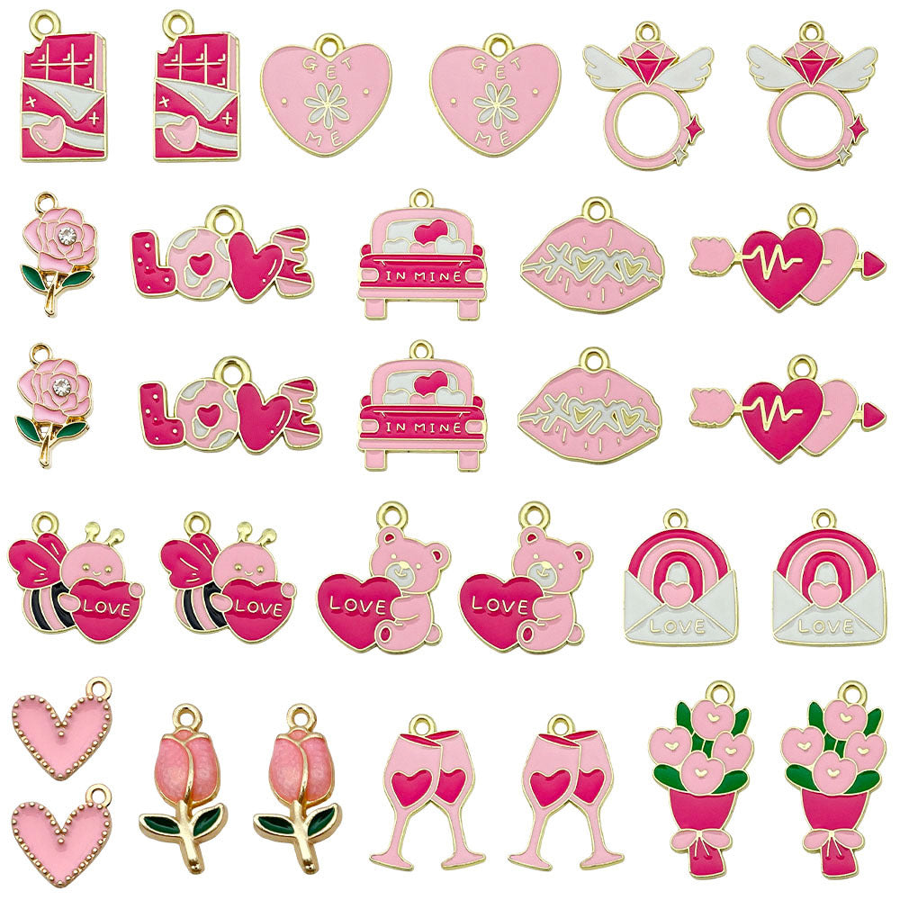 Zinc Alloy Enamel Heart Bouquet Charm Pendant for DIY Bracelet Necklace Keychain