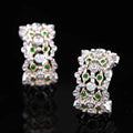 Silver Tone Green And Clear Floral Crystal Huggie Earrings view 2