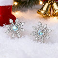 Blue Center Snowflake Stud Earrings in Silver Tone view 5