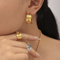 Hammered C Hoop Earrings Open Cuff Ring Multicolor Zircon view 1