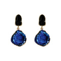 Black Irregular Top And Cobalt Blue Rough Disc Drop Stud Earrings view 5