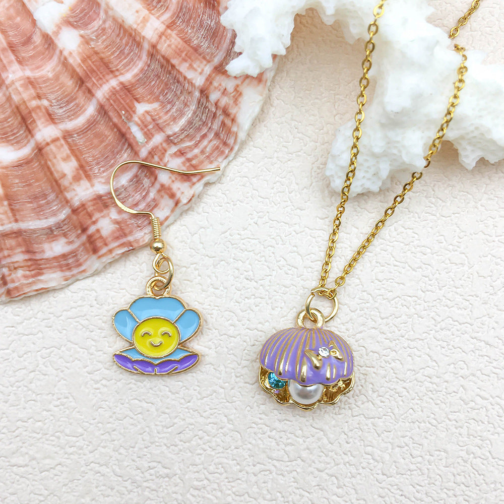 Purple Enamel Zinc Alloy Shell Conch Starfish Ocean Scallop Shell Charm Pendants for DIY Jewelry Making