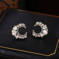 Silver Pave Crescent Moon Heart Crystal Stud Earrings view 2
