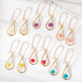 Gold Tone Clear Resin Pressed Flower Teardrop Hook Earrings view 1