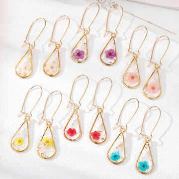 Clear Teardrop Earrings with Pressed Flower Color Options