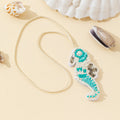 Beaded Seahorse Pendant Necklace Turquoise And White view 1