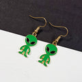Green Enamel Alien Fishhook Dangle Earrings Two Styles view 6